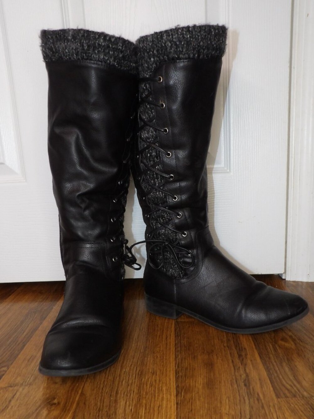 Torrid Black Tall Boots Low Heel Corset Detail Size 10WW